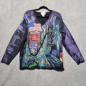 Vintage LISA‎ & ME Hand Painted New York City Statue of Liberty Blouse Size M